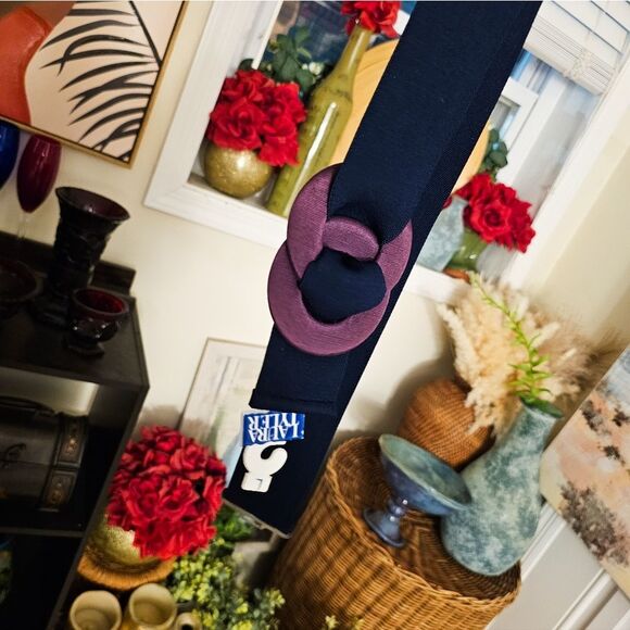 VTG Laura Tyler Stylish Elastic Navy & Purple Wide Statement Belt - M Fit - Picture 15 of 16